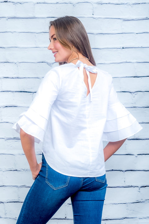 Tiered Bell Sleeve Tie Back Top (832) - Wholesale Fashion Couture 