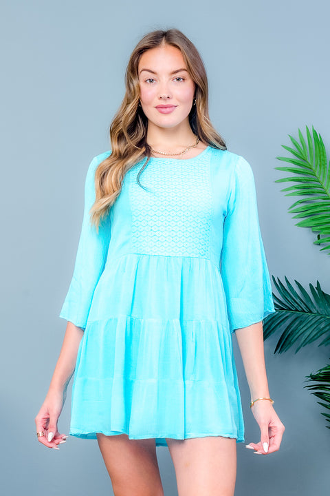 3/4 Sleeve Bohemian Mini Dress (1087) - Wholesale Fashion Couture 