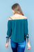 Off Shoulder Blouse with Spaghetti Straps, 3/4 Sleeves, Ties at Cuff, and Sweep Hem (T18325) - Wholesale Fashion Couture 