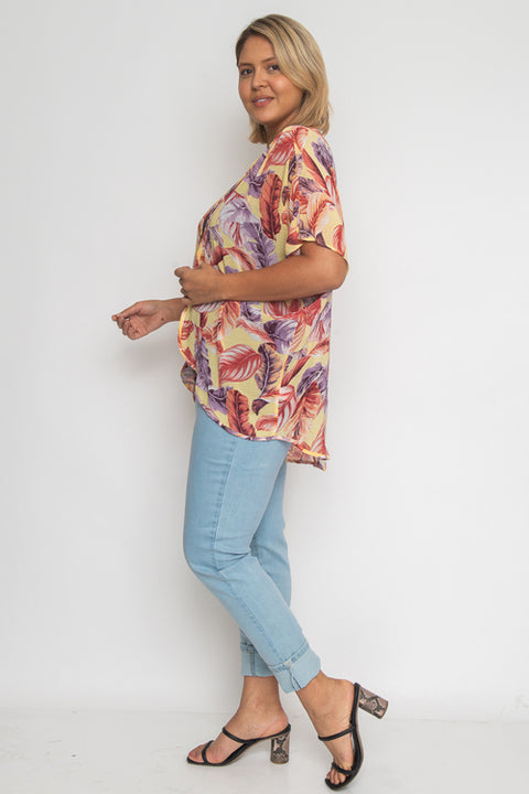 Plus Size Top (JT8141-HW) Yellow-Red-Purple / ( 1XL- 2XL- 3XL- 2-2-2)