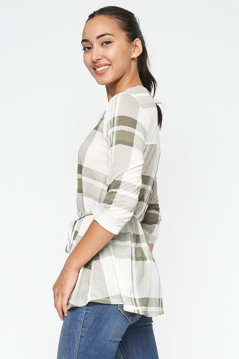 3/4 Sleeve Plaid Top (794300) - Wholesale Fashion Couture 