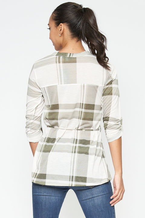 3/4 Sleeve Plaid Top (794300) - Wholesale Fashion Couture 