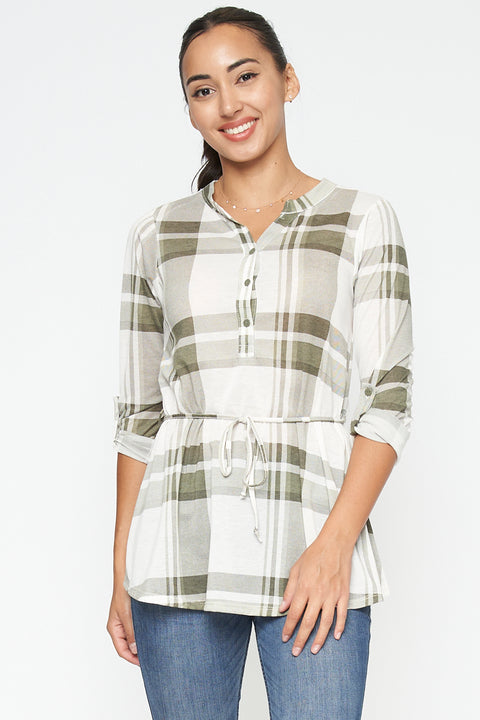 3/4 Sleeve Plaid Top (794300) - Wholesale Fashion Couture 