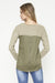 Ivory Stripe Knit Long Sleeve Suade Detail Knit Top (D71260) Olive / ( S-M-L- 2-2-2)
