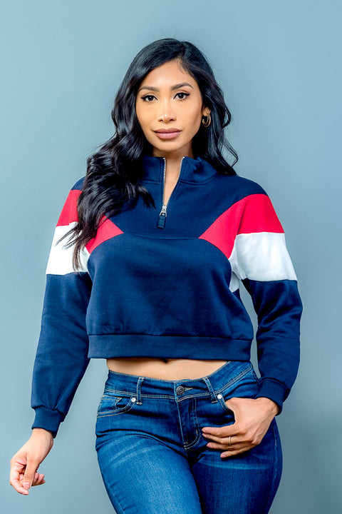 Blue Colorblock Half Zipp Up Pullover Sweater (2331TY) - Wholesale Fashion Couture inc