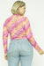 Leaves Print Long Sleeve Hineckline Mesh Plus Size Body Suit (LT23205) Pink / ( 1XL-2XL-3XL- 2-2-2)