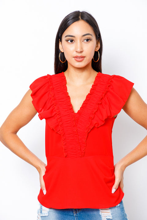 Sleeveless Vneck Top (55284T) Red / ( S-M-L- 2-2-2)