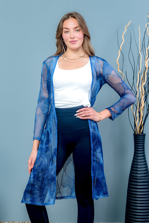 Blue Long Sleeve Open Knit Duster with Side Splits (LST6025-10229) - Wholesale Fashion Couture 