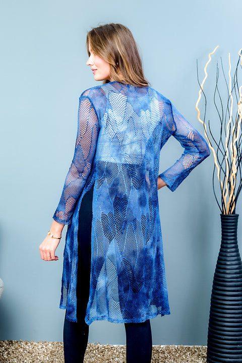 Blue Long Sleeve Open Knit Duster with Side Splits (LST6025-10229) - Wholesale Fashion Couture 