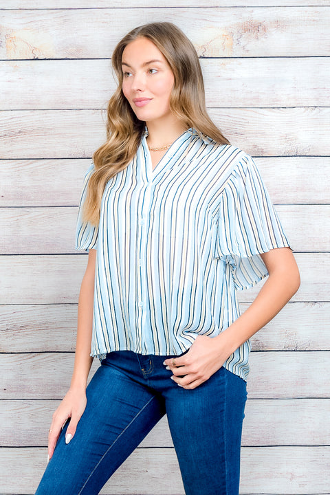 Short Sleeve Stripped Top (ET63407B) Blue / ( S-M-L- 1-2-2)