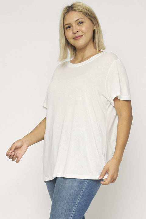 Short Sleeve Round Neck Tshirt Plus Size Top (D18A849P) White / ( 1XL-2XL- 2-2)