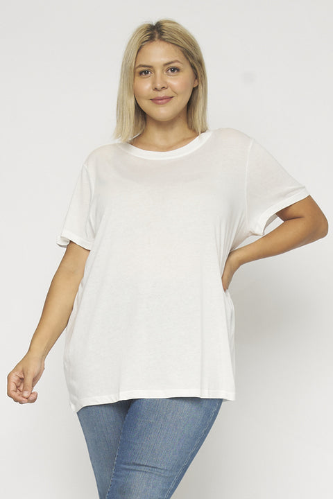 Short Sleeve Round Neck Tshirt Plus Size Top (D18A849P) White / ( 1XL-2XL- 2-2)