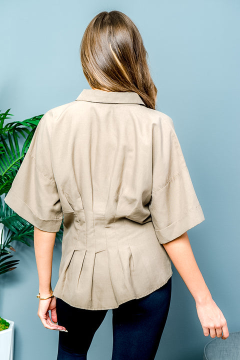 Short Sleeve Button Down Top (16146) Coffe / ( S,M,L- 2,2,2)
