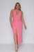 Plus Size Plunge V Halter Neck Maxi Dress with Surplice High Slit Front and Low Back  (CD-5690) - Wholesale Fashion Couture 