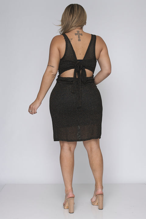 Plus Size Sleeveless Metallic Midi Dress with Tie Back, Bottom Lining Only (CD-5638) - Wholesale Fashion Couture 