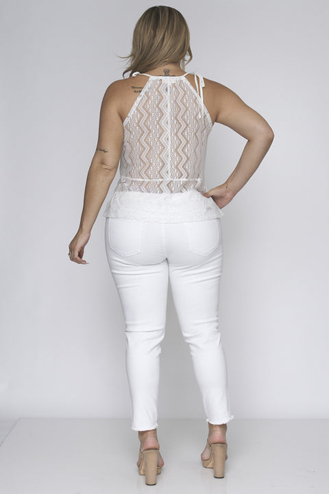 Plus Size Sleeveless Lace Top W-Front Lining (JT-5642) White / ( 1XL-2XL-3XL- 2-2-2)