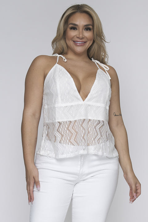 Plus Size Sleeveless Lace Top W-Front Lining (JT-5642) White / ( 1XL-2XL-3XL- 2-2-2)