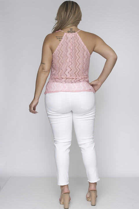 Plus Size Sleeveless Lace Top W-Front Lining (JT-5642) Pink / ( 1XL-2XL-3XL- 2-2-2)