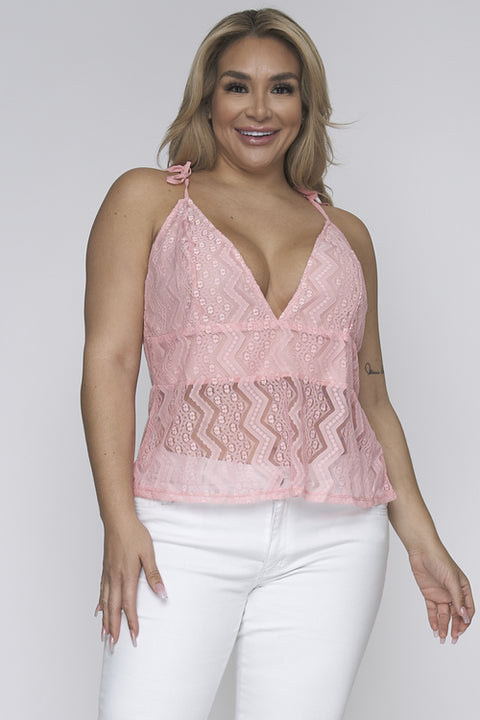 Plus Size Sleeveless Lace Top W-Front Lining (JT-5642) Pink / ( 1XL-2XL-3XL- 2-2-2)