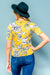 Short Sleeve Floral Top Cutout Sleeve (ET0828) Mustard / ( S,M,L- 2,2,2)