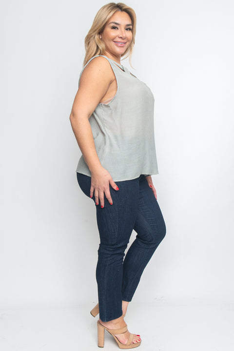Plus Size Sleeveless Top (ZB10564) Sage / ( 1XL-2XL-3XL- 1-1-1)