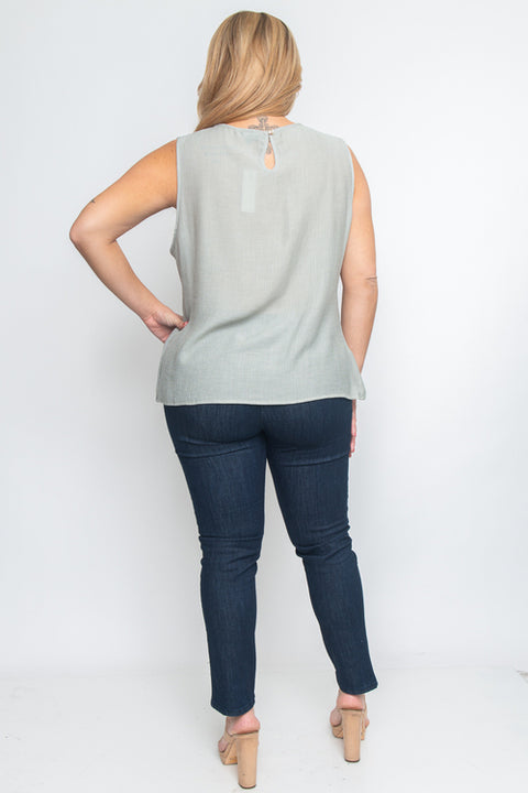 Plus Size Sleeveless Top (ZB10564) Sage / ( 1XL-2XL-3XL- 1-1-1)