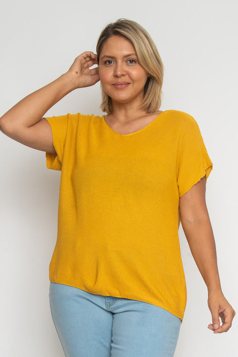 Plus Size Knit Top (ZB10456) Mustard / ( 1XL-2XL-3XL- 1-1-1)