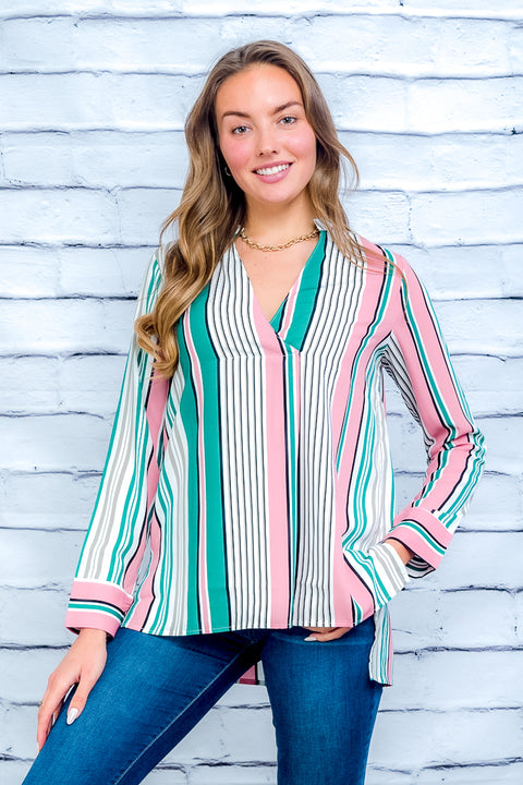 Multy Long Sleeve Vneck Tunic Top (,ET63820) Blush / ( S-M-L- 2-2-2)