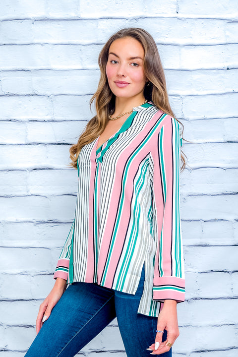 Multy Long Sleeve Vneck Tunic Top (,ET63820) Blush / ( S-M-L- 2-2-2)