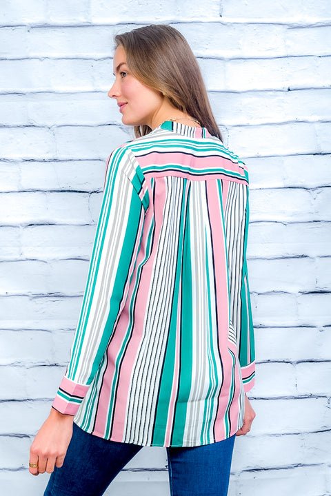 Multy Long Sleeve Vneck Tunic Top (,ET63820) Blush / ( S-M-L- 2-2-2)