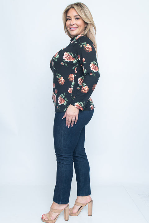 Plus Size Long Sleeve Top (ZB9389) Black / ( 1xl-2xl-3xl- 1-1-1)
