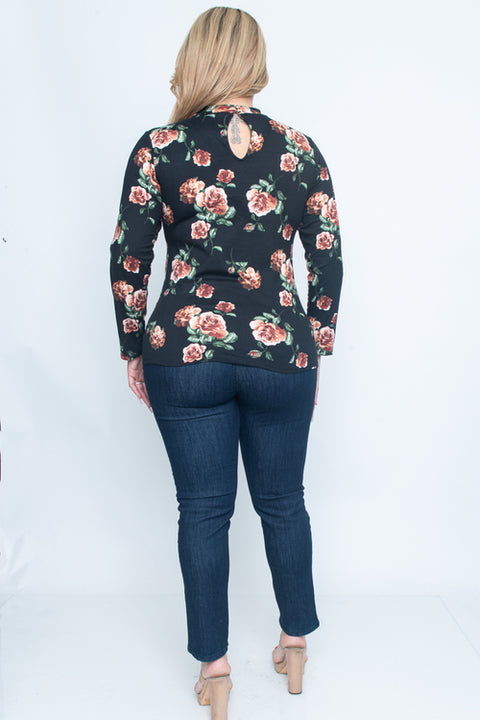 Plus Size Long Sleeve Top (ZB9389) Black / ( 1xl-2xl-3xl- 1-1-1)