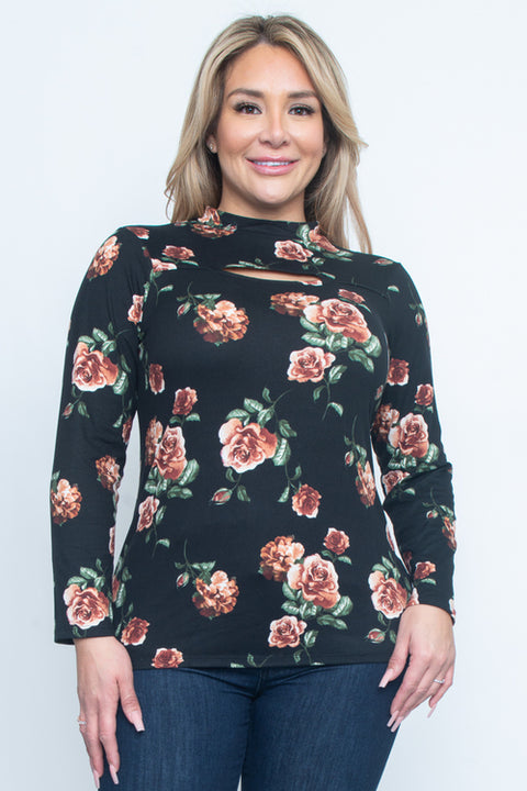 Plus Size Long Sleeve Top (ZB9389) Black / ( 1xl-2xl-3xl- 1-1-1)