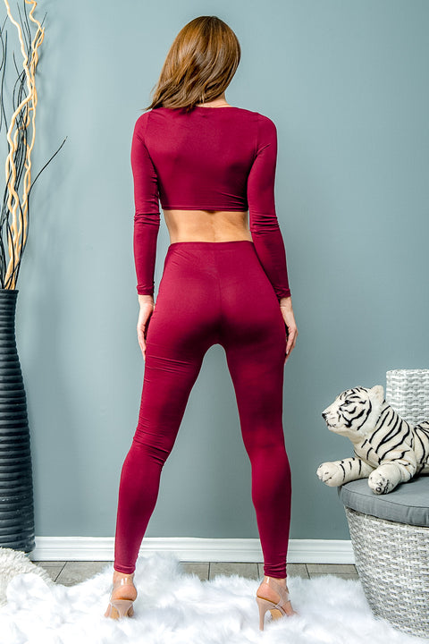 Long Sleeve & Bottom Pants Set (T5213/P3742) Burgundy / ( S,M,L- 2,2,1)