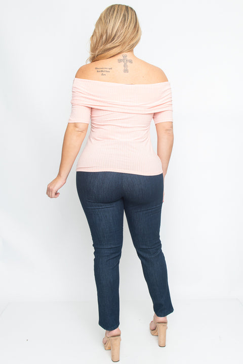 Off Shoulder Plus Size Top (T10505PL) Pink / ( 1XL-2XL-3XL- 2-2-2)