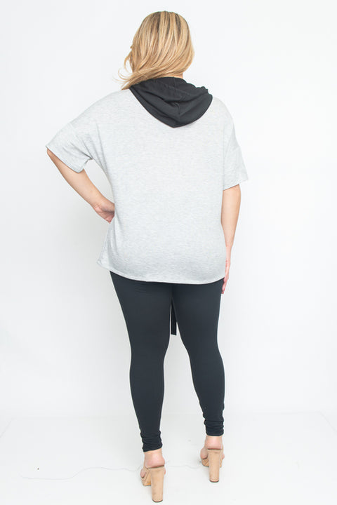 Plus Size Short Sleeve Top With Hoodie (T30798APL) - Wholesale Fashion Couture inc
