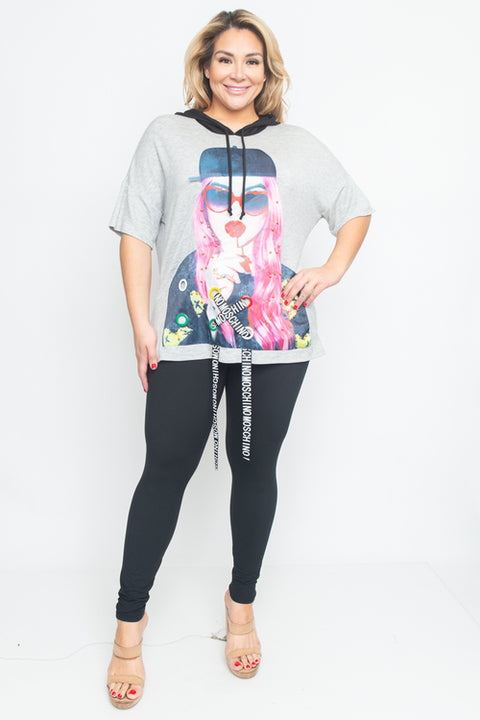 Plus Size Short Sleeve Top With Hoodie (T30798APL) - Wholesale Fashion Couture inc