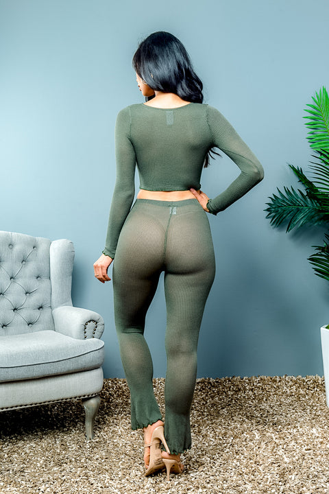 2 Piece Set (T5247A/P3893-A) Olive / ( S-M-L- 2-2-1)