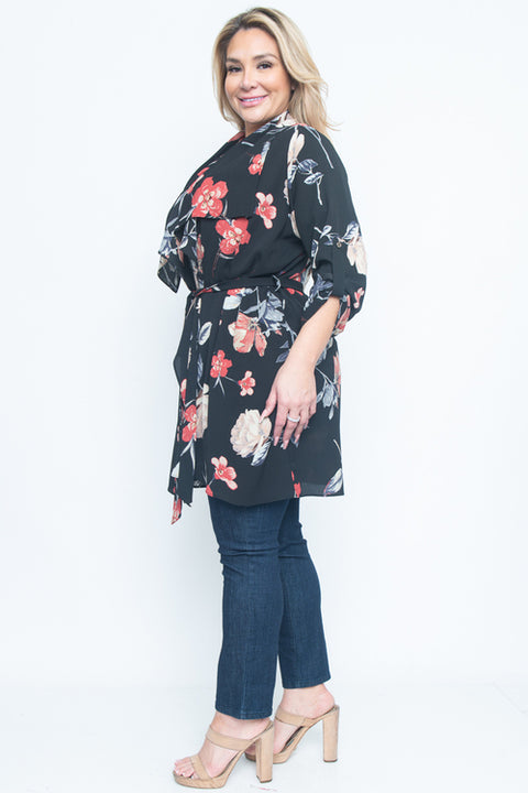Plus Size Floral Cardigan (ZB8127F) Black / ( 1X-2X-3X- 1-1-1)
