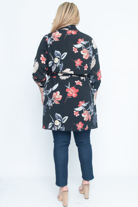 Plus Size Floral Cardigan (ZB8127F) Black / ( 1X-2X-3X- 1-1-1)