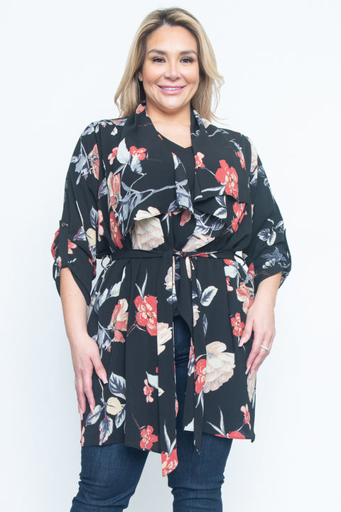 Plus Size Floral Cardigan (ZB8127F) Black / ( 1X-2X-3X- 1-1-1)