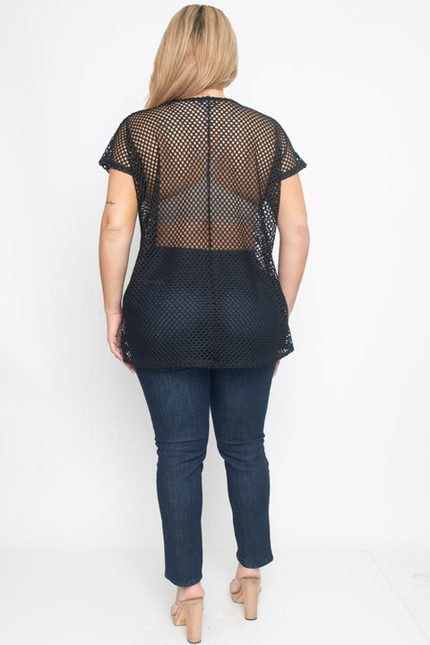 Plus Size Short Sleeve Top (ZA3382) Black / ( 1XL-2XL-3XL- 1-1-1)