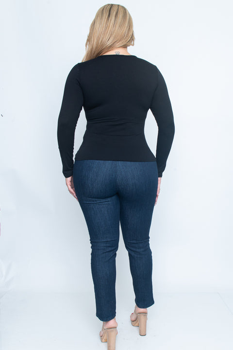 Plus Size Long Sleeve Top (ZA3572) Black / ( 1XL-2XL-3XL- 1-1-1)