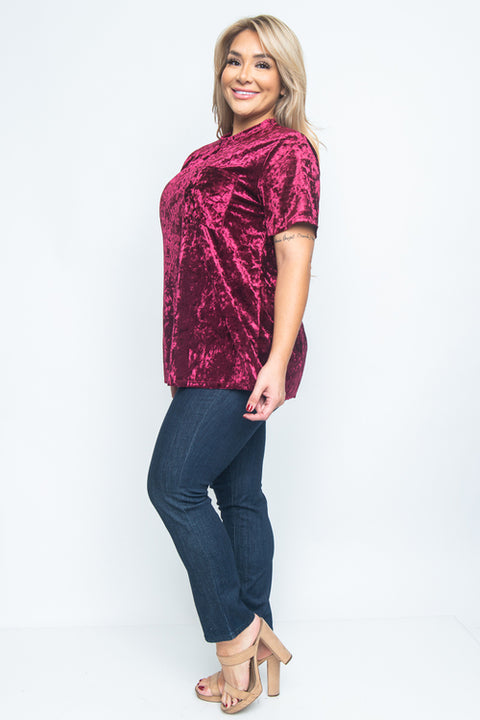 Plus Size Short Sleeve Plus Size Top (JT12506-CV) Burgundy / ( 1XL-2XL-3XL- 1-2-2)