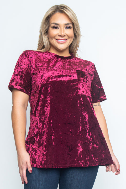Plus Size Short Sleeve Plus Size Top (JT12506-CV) Burgundy / ( 1XL-2XL-3XL- 1-2-2)