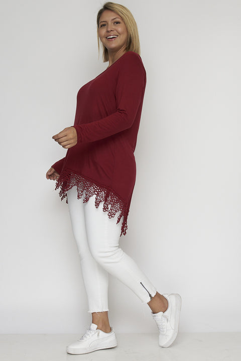 Plus Size Tunic Top W-Crochet (K64524X) Burgundy / ( 1XL-2XL-3XL- 1-3-2)