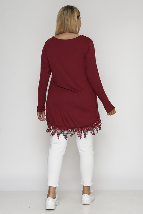 Plus Size Tunic Top W-Crochet (K64524X) Burgundy / ( 1XL-2XL-3XL- 1-3-2)