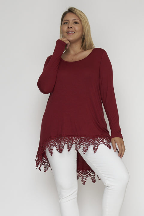 Plus Size Tunic Top W-Crochet (K64524X) Burgundy / ( 1XL-2XL-3XL- 1-3-2)