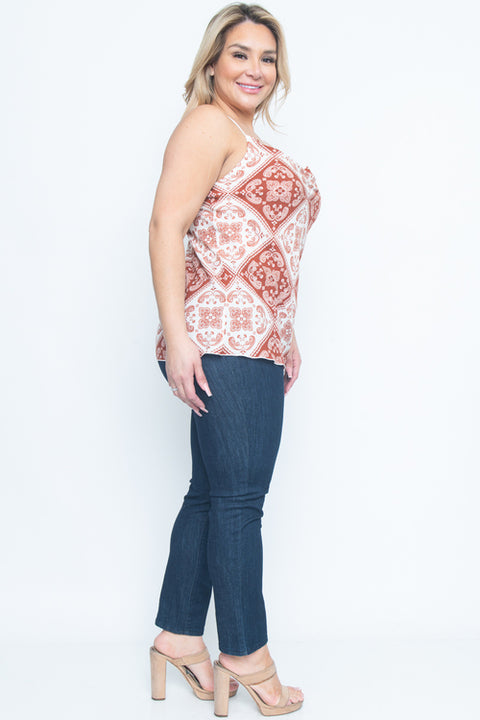 Top Sleeve Less (ZA4124) Rusty -White / ( 1x-2x-3x- 1-1-1)