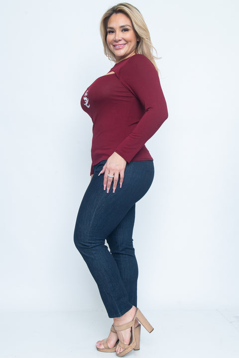 Plus Size Long Sleeve Top (ZA3471L) Burgundy / ( 1x-2x-3x- 1-1-1)